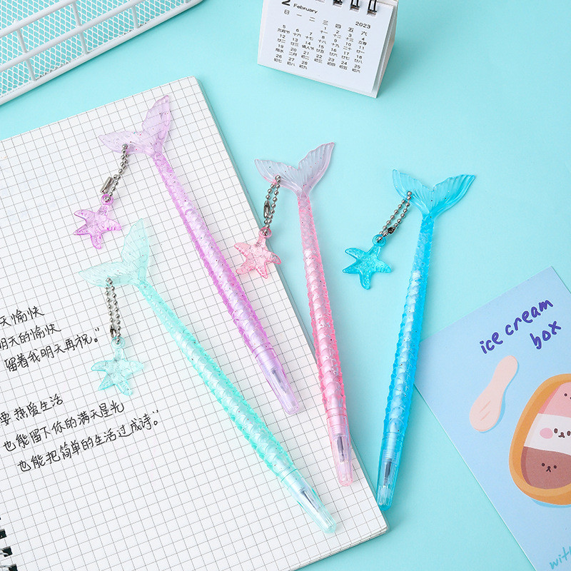 

10Pcs/Lot Cute Mermaid Shaped Neutral Pen 0.5mm Black Blue Ink Crystal Fish Tail Fairy Pendant Gel Pens Signature Pen Stationery