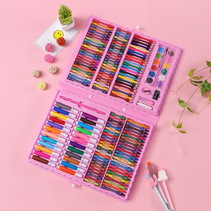 

LBT Drawing Set 168Pcs Oil Pastel Crayon 168 IN 1 Set Krayon Lengkap - PINK