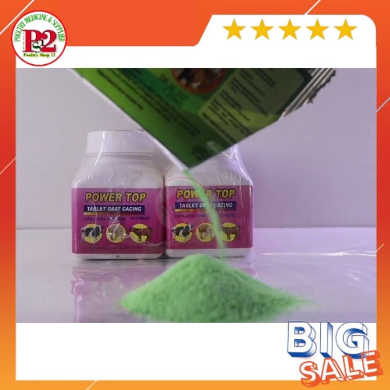 POWER TOP 1O TABLET BOTOL Obat Cacing Hewan Sapi/ obat cacing kambing/ obat cacing babi / obatcacing