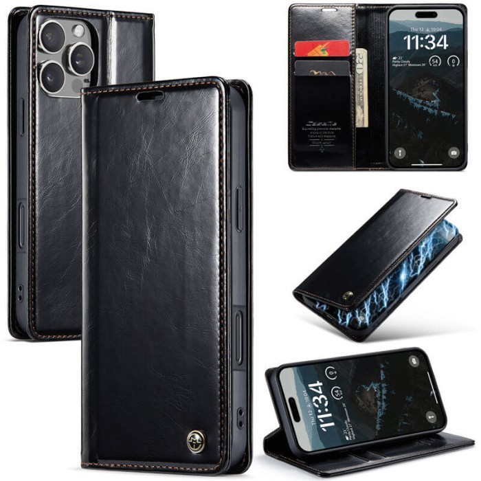 Flip Case Cover CASEME Original iPhone 16 Pro Max 16 Pro 003 Soft PU Leather Flip Wallet Case with 2