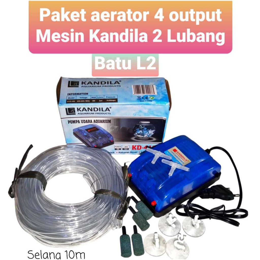 Paket aerator 4 Output Murah selang 10m. Mesin aerator 2Lubang