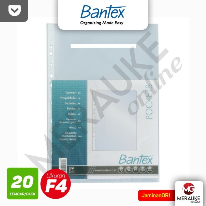 

BANTEX PP Pockets Transparan F4 2044-08 (1 Pack Isi 20 Lembar)