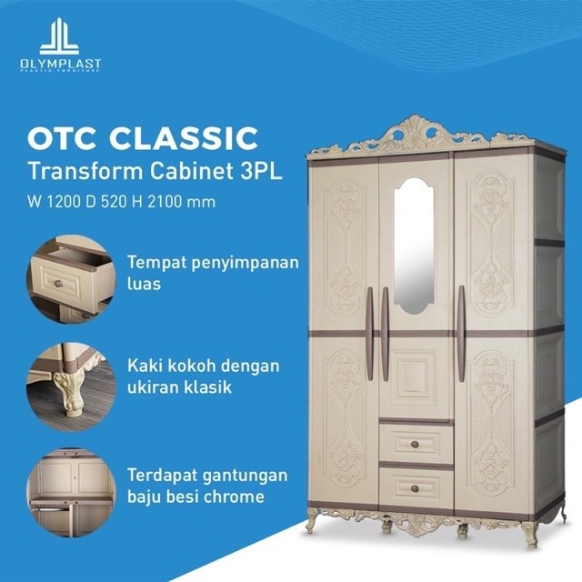OTC 3P CLASSIC - LEMARI PAKAIAN PLASTIK 3 PINTU CERMIN + LACI OLYMPLAST OTC 3PL - ST2 CLASSIC / LEMA