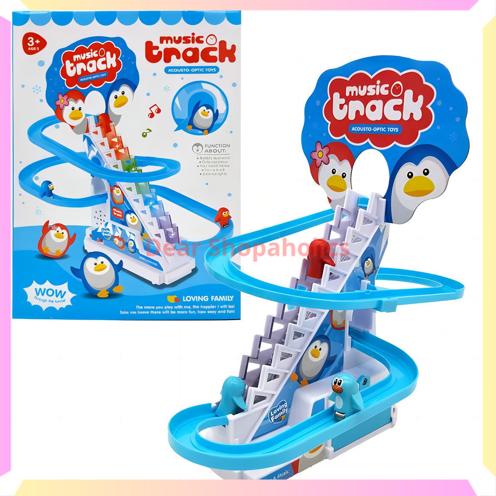DS-Mainan Anak Seluncur Tangga Pinguin Track Racing Seluncur Pinguin Musik Lampu LED
