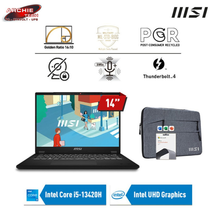 MSI Modern 14 H D13MG 209ID (9S7-14L112-209) Core i5 13420H 2x8GB 512GB W11 OHS Classic Black