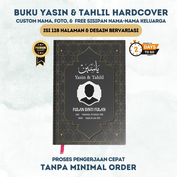 Buku Yasin dan Tahlil Custom Hardcover Yasin dengan Nama Untuk Kenangan Almarhum Yasin Premium