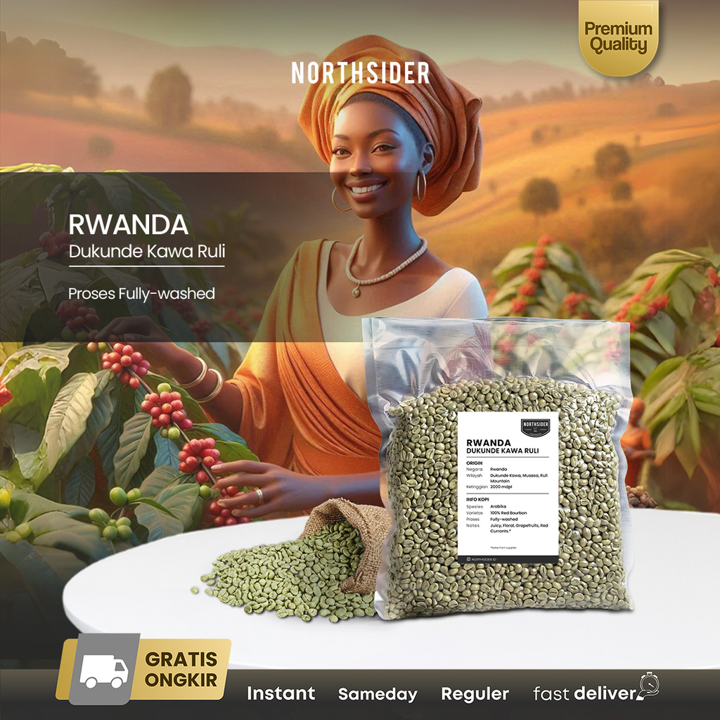 

Green bean Arabika Rwanda Dukunde Kawa Fully-Washed - Biji kopi mentah