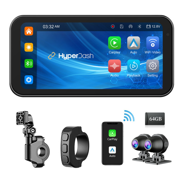 Cheval HyperDash Motorcycle Smart Screen Dashcam TPMS - Camera Motor Dash Cam Wireless Apple Carplay