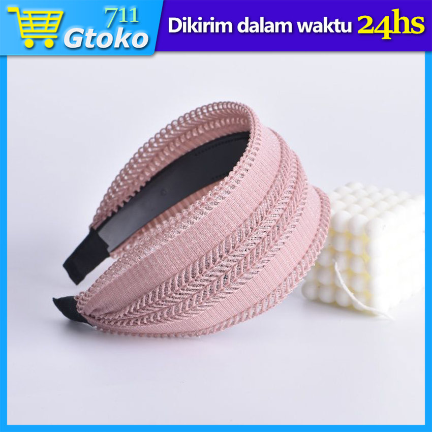 Bando Brokat Lebar Korea Wanita Bandana Headband Adjustable Hiasan Rambut