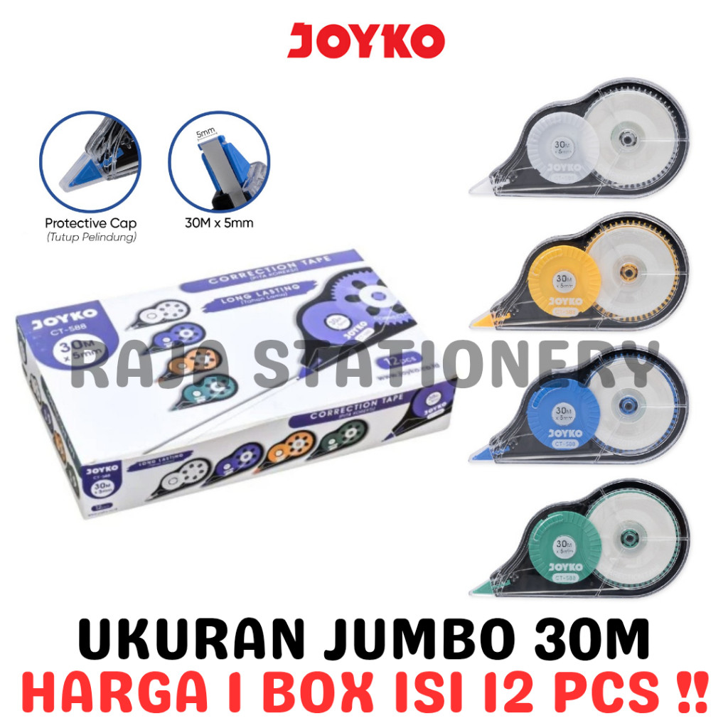 

JOYKO CORRECTION TAPE 30m JUMBO TIPEX KERTAS JOYKO KERING TIPX BESAR CT-588 BOX LUSIN [12PCS]