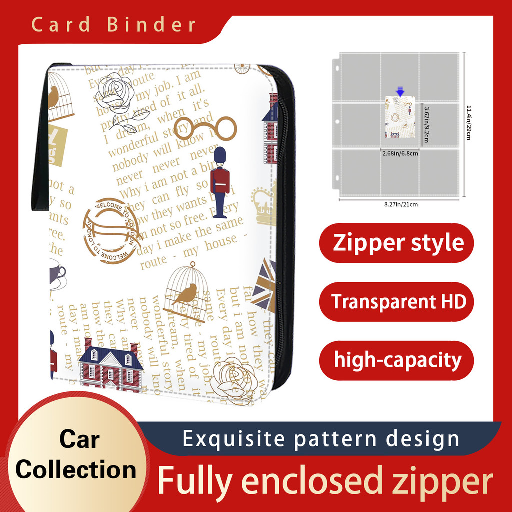 

British style Card Binder 9 Pocket Trading Card Holder Anime Card Binder with 50 inner Pages Zipper Holder Up to 900 Cards 1-01