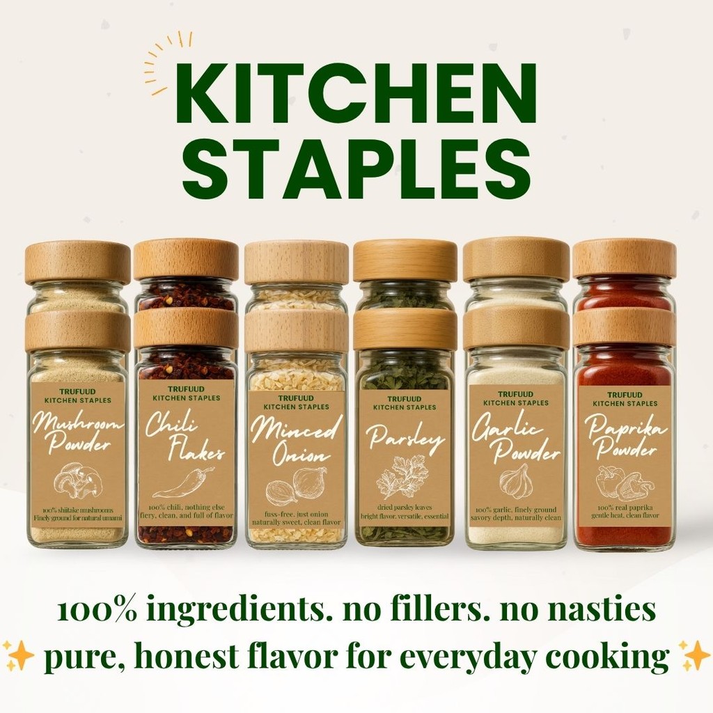

TRUFUUD Bumbu Dapur Bubuk Bawang Putih Bombay Paprika Cabe Garam Chili Parsley Jamur Mushroom MSG | TRUFUUD Kitchen Staples