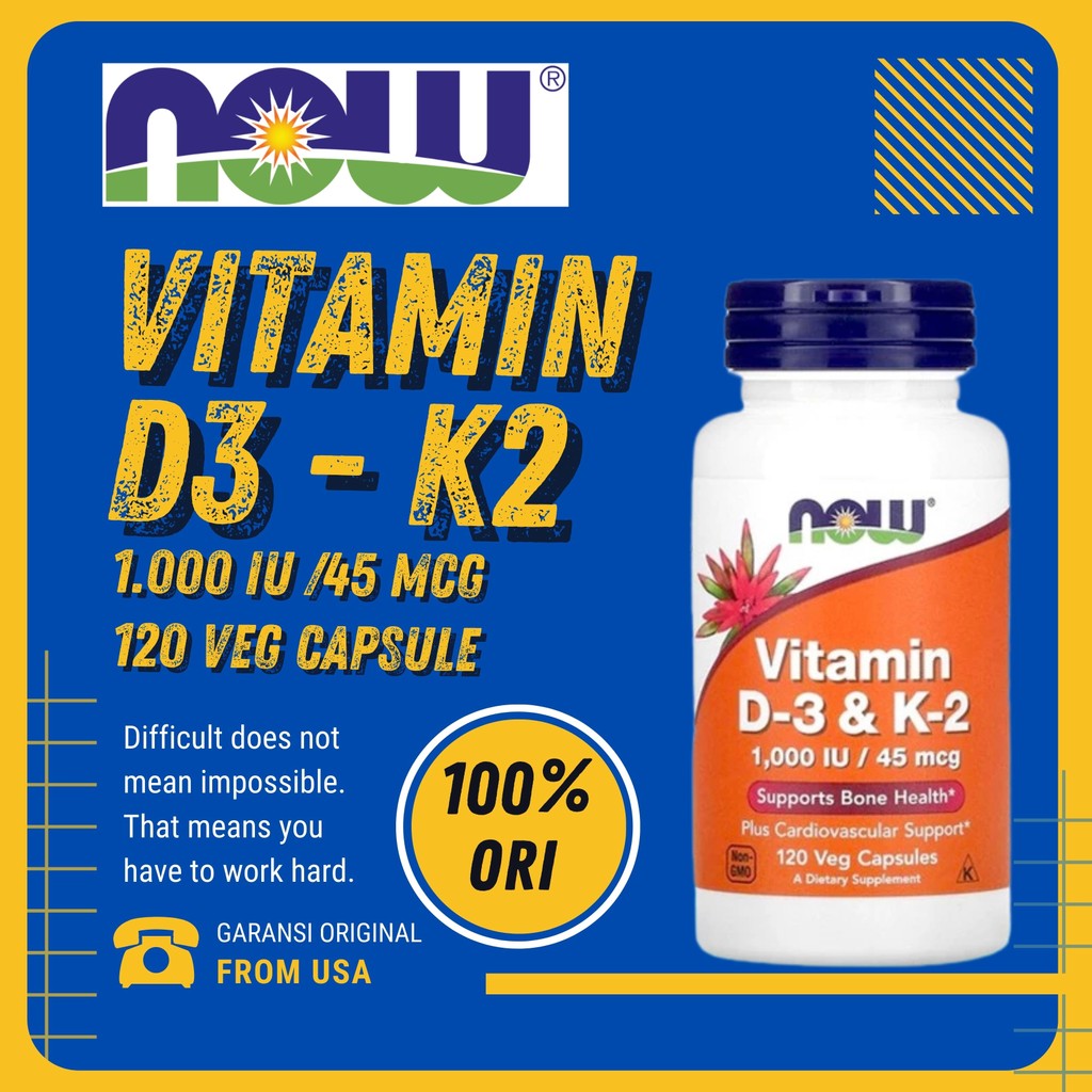 ORI Now Vitamin D3 1000 dan K2 45mcg Imun Inflamasi Tulang dan Gigi 120 Kapsul