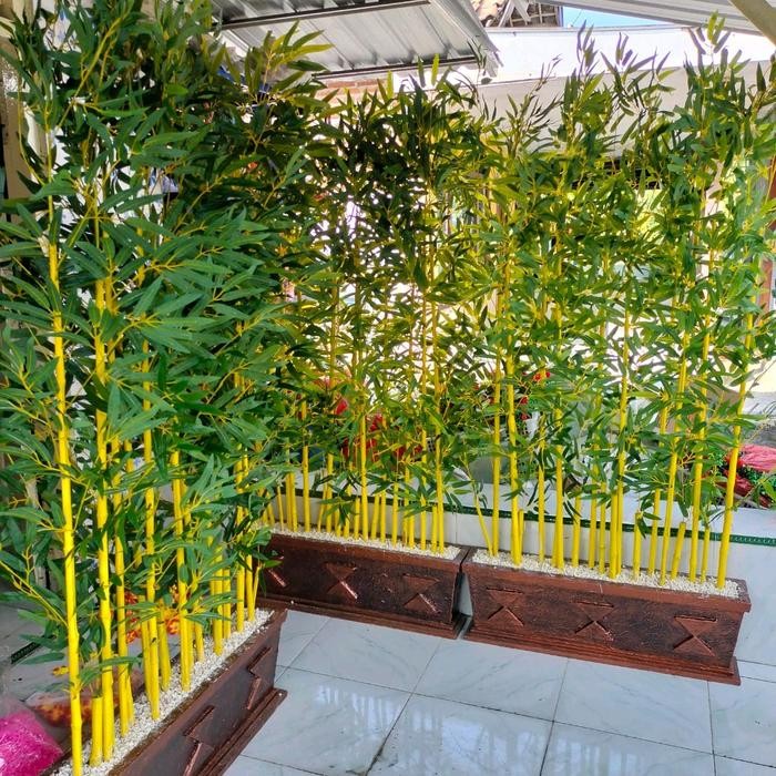 MUMPUNG PROMO Bambu hias plastik / bambu sket ruangan / bambu kuning artificial tinggi 175cm - bambu