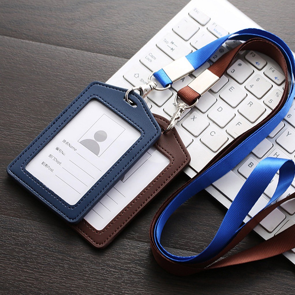 

Card Case Id Free Tali Kulit Sintetis Coklat Dan Hitam/Tempat Kartu Tanda Pengenal Bahan Lembut