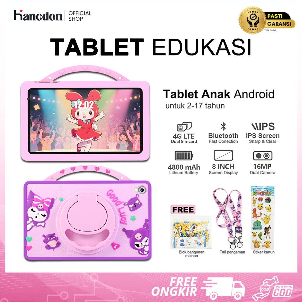Hancdon Tablet Anti Radiasi Anak 8.1inch Tablet Dual Sim Card 4G LTE (RAM 8GB+ROM 256GB) Tablet Anak