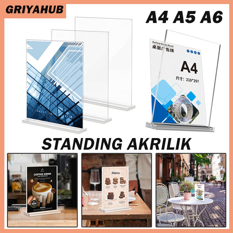 

Standing Akrilik - A4 A5 A6/Acrylic Papan Tempat Meja Minimalis/Display Menu Standing Akrilik