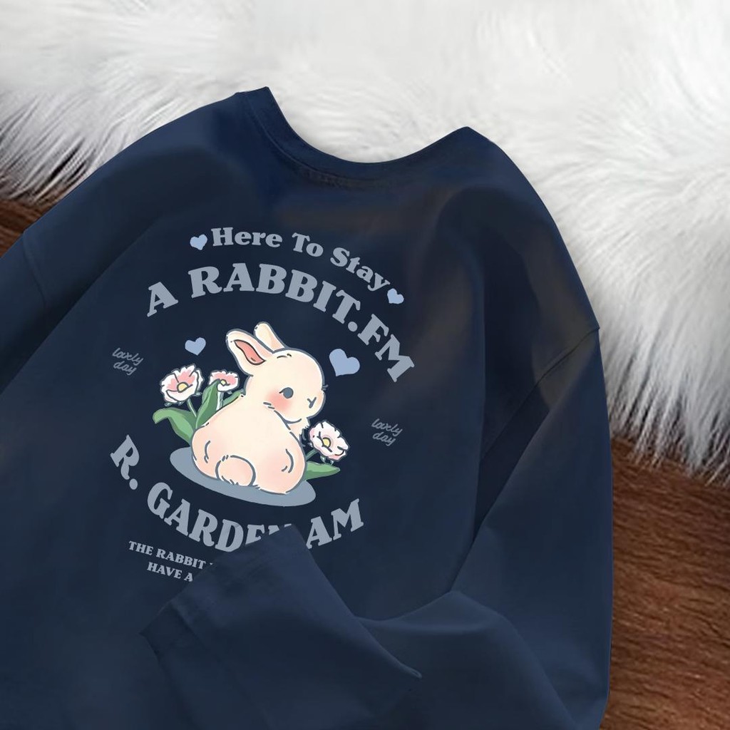 Louis - Kaos Lengan Panjang Kaos Oversize Wanita Rabbit in the Flowers Baju Atasan Wanita Terbaru | 