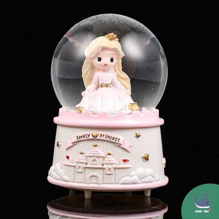 MAMA SING Bola Kristal Salju Istana Fairytale Princess Cantik Unik - Pink