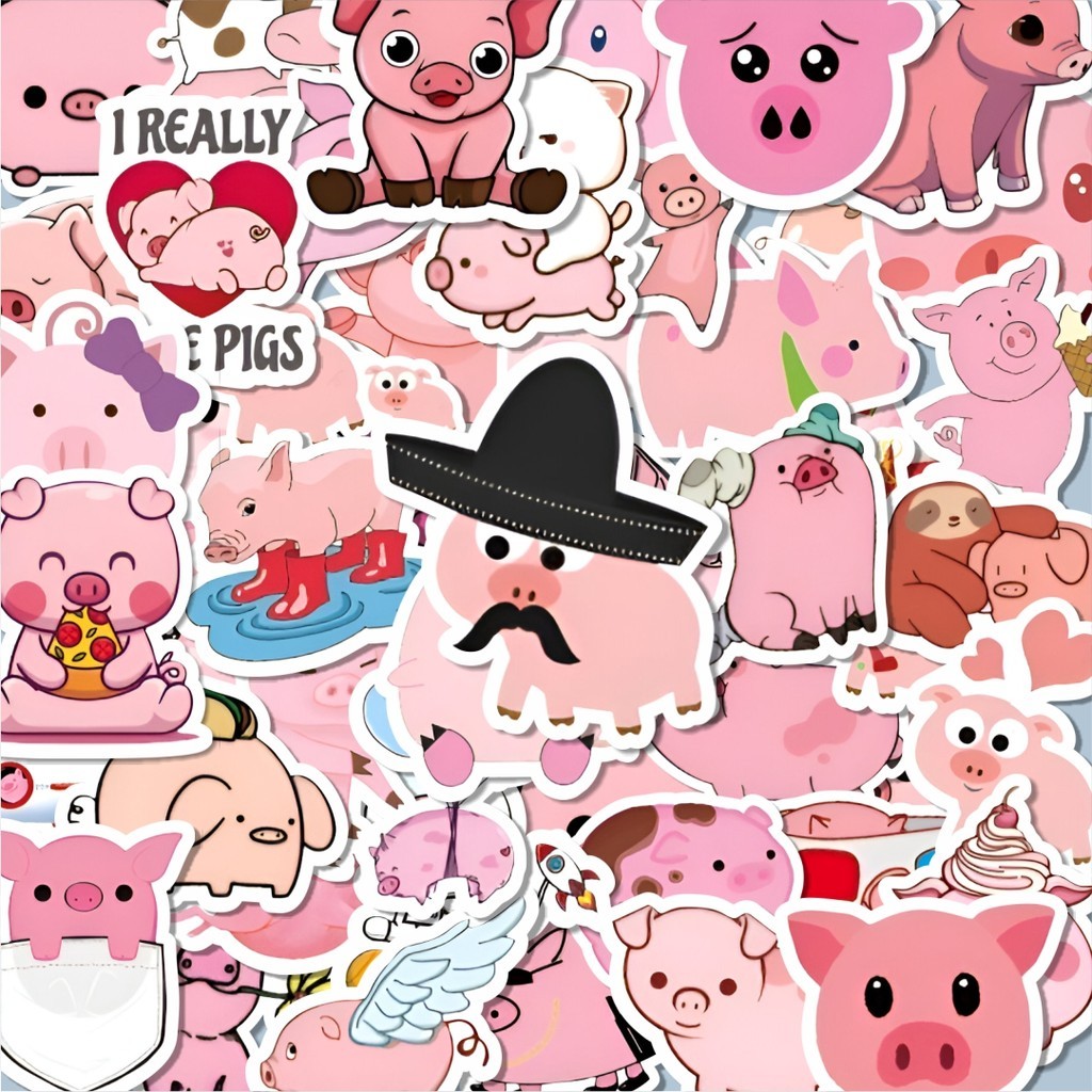 

100PCS Lucu Stiker Hewan Babi Piggy Pink Stiker Aesthetic Stiker Anti Air Stikers Berperekat Waterproof sticker decal buat Motor Helm Buku Journal Koper Casing HP Laptop Botol Minum Hadiah anak