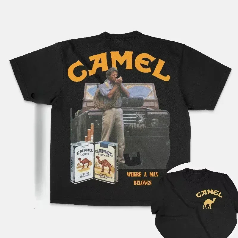 Kaos Retro Mobil Camel Rokok Vintage Atasan Katun Tee Lengan Pendek Santai Streetwear Oversized Paka