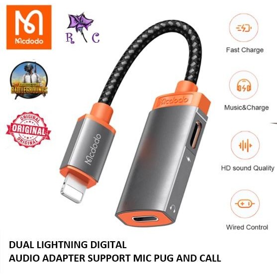 Mcdodo Adapter Converter Splitter Iphone Lightning Splitter Audio MIC - L to L + L