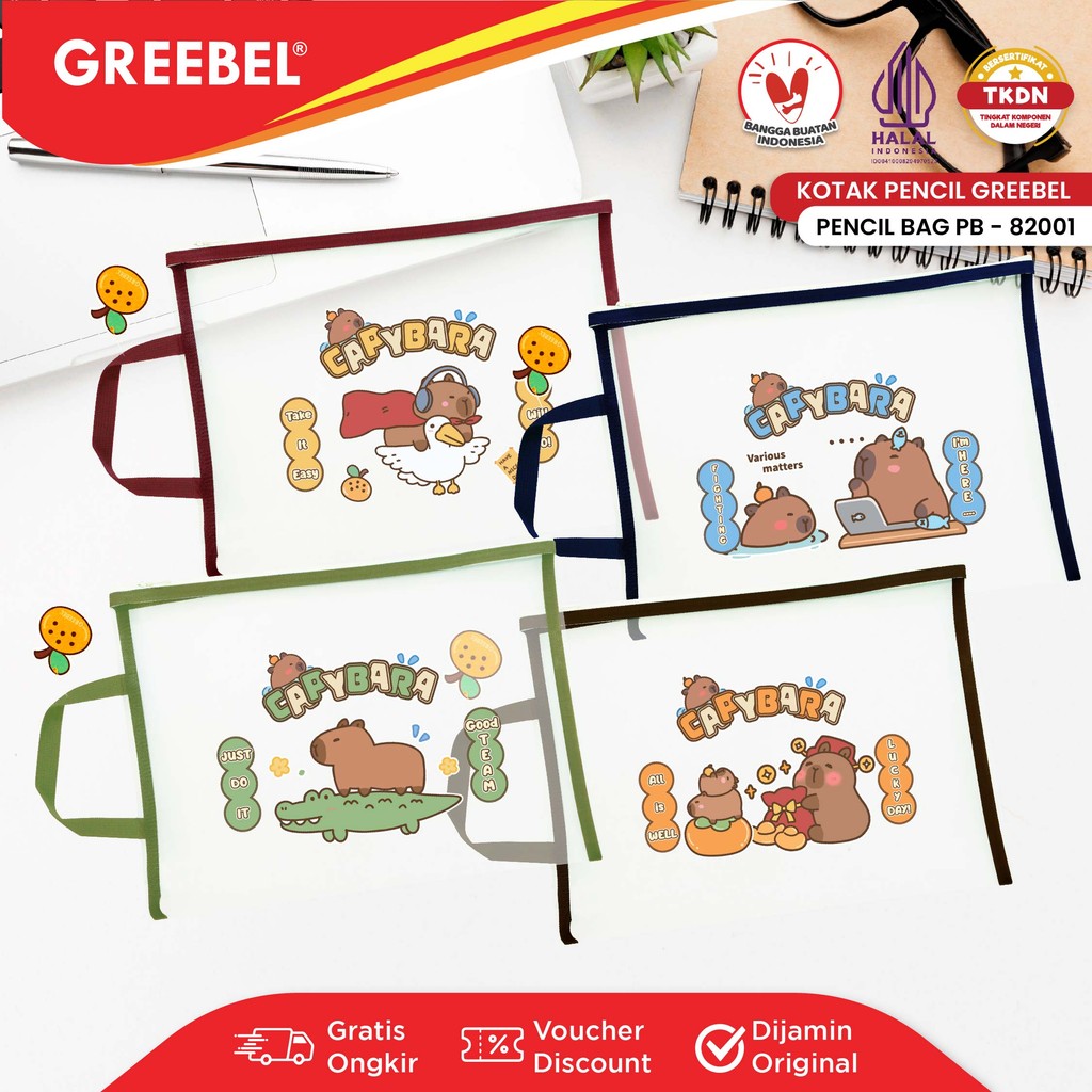 

GREEBEL Tempat Pensil Besar Capybara / Kotak Pensil (PB-82001) / Transparent Pouch Large / Zipper Bag Map