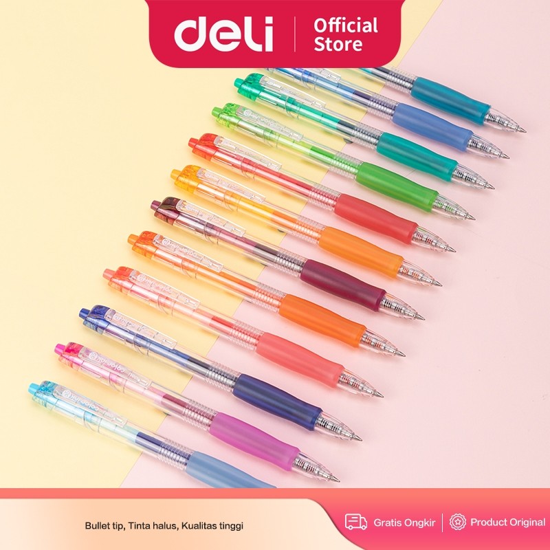 

Deli Pulpen Gel Warna / Color Gel Pen 0.5 mm 6/12 Warna Set Pulpen Warna Warni Grip Nyaman SA50X