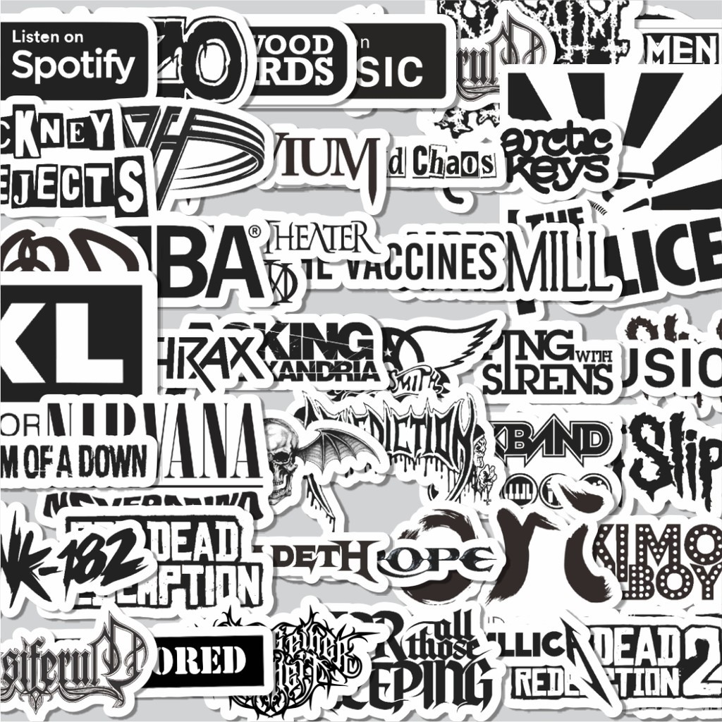 

Stiker Cutting Pack Stiker Random Logo Band Black & White Versi 1 Isi 100Pcs Series Aesthetic Lucu Keren Untuk Koper Bahan Vynil
