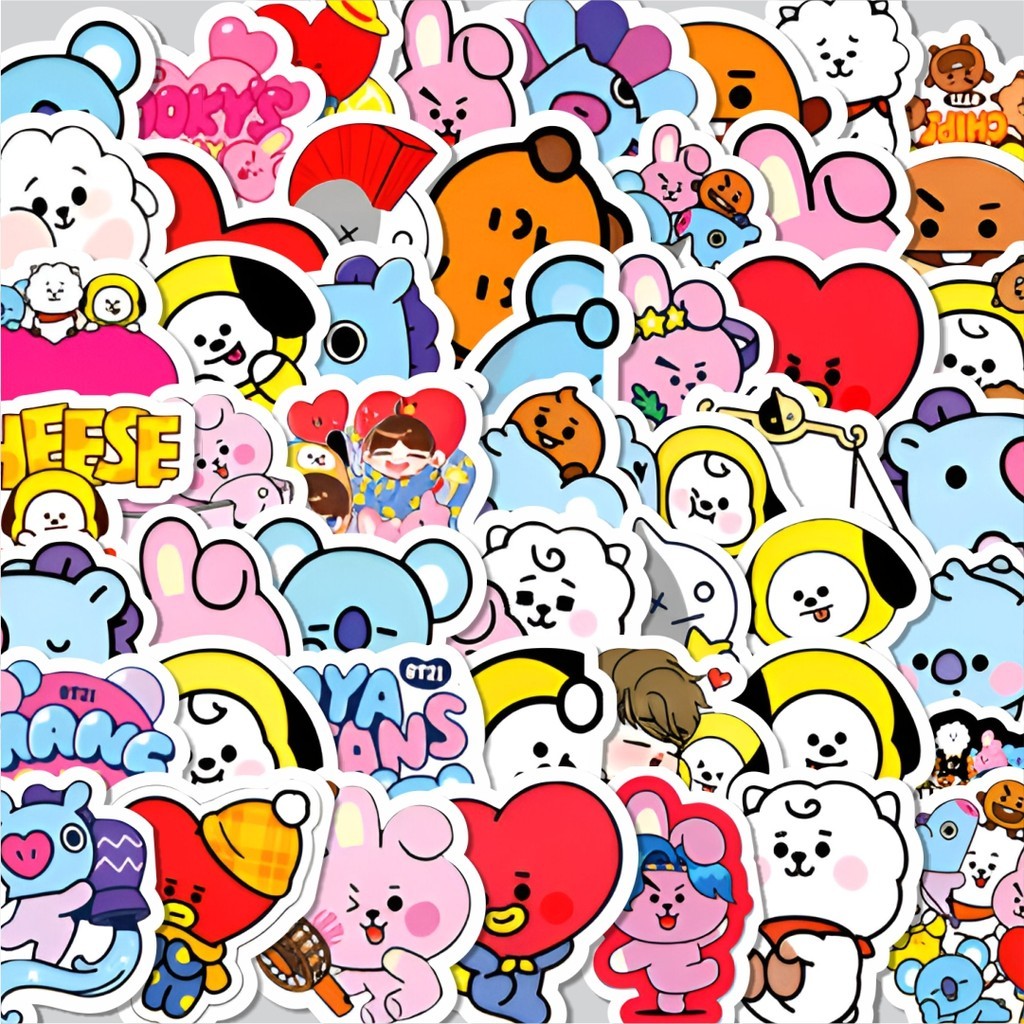 

Stiker Cutting Pack Stiker BT21 BTS Isi 100Pcs Series Aesthetic Lucu Keren Untuk Koper Bahan Vynil