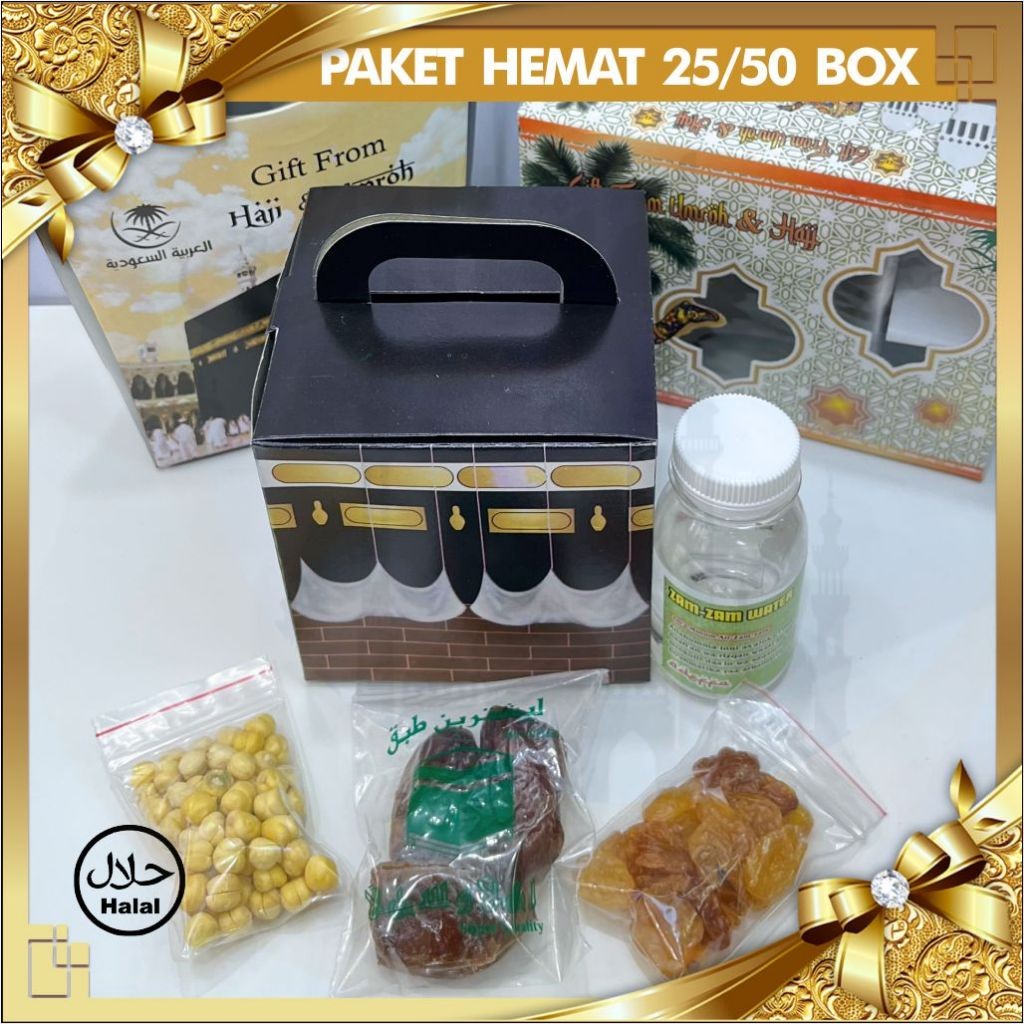 

Paket 25/50Box HEMAT Oleh oleh Haji Umroh Murah dan Lengkap Air zamzam dan Botol 80ml