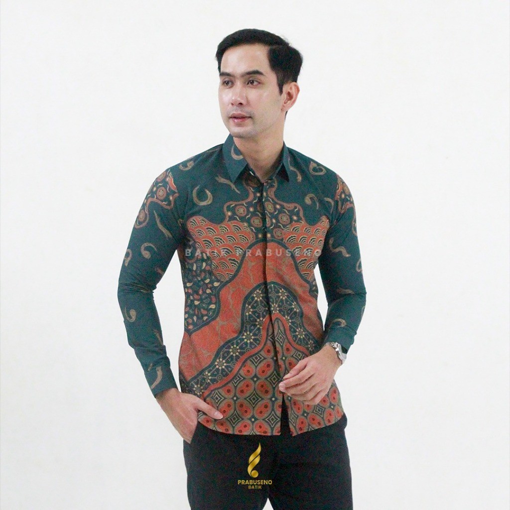 TRISAKA Baju Kemaja Batik Pria Lengan Panjang Slimfit Slim Fit Original Prabuseno Official Kain Katu
