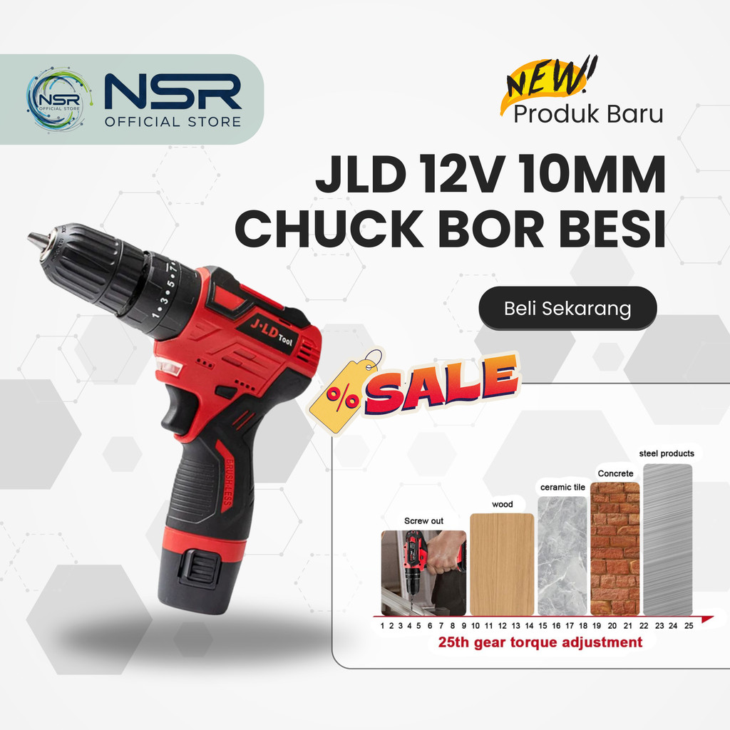 Mesin Bor Obeng Tangan Portable Portabel Baterai USB Rechargeable Cordless JLD Drill Screwdriver 12V