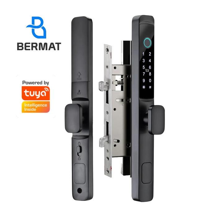 

BERMAT SMART DOOR LOCK FINGERPRINT WIFI TUYA FRAME ALUMUNIUM KACA SLIM