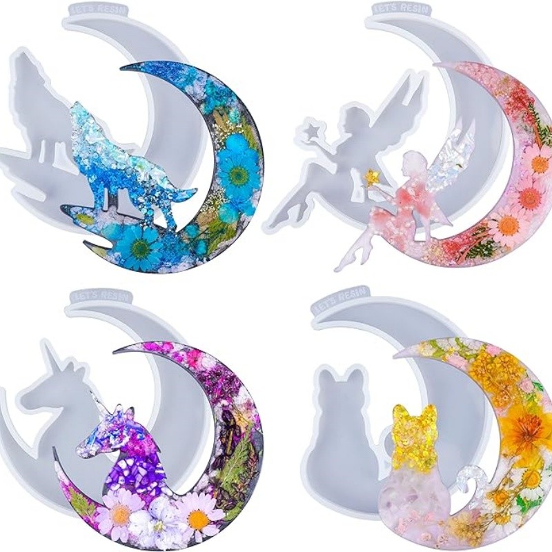 

DIY Smiley Moon Resin Mold Mirror Moon Fawn Cat Crystal Epoxy Mold Angel Moon Silicone Mold For Resin
