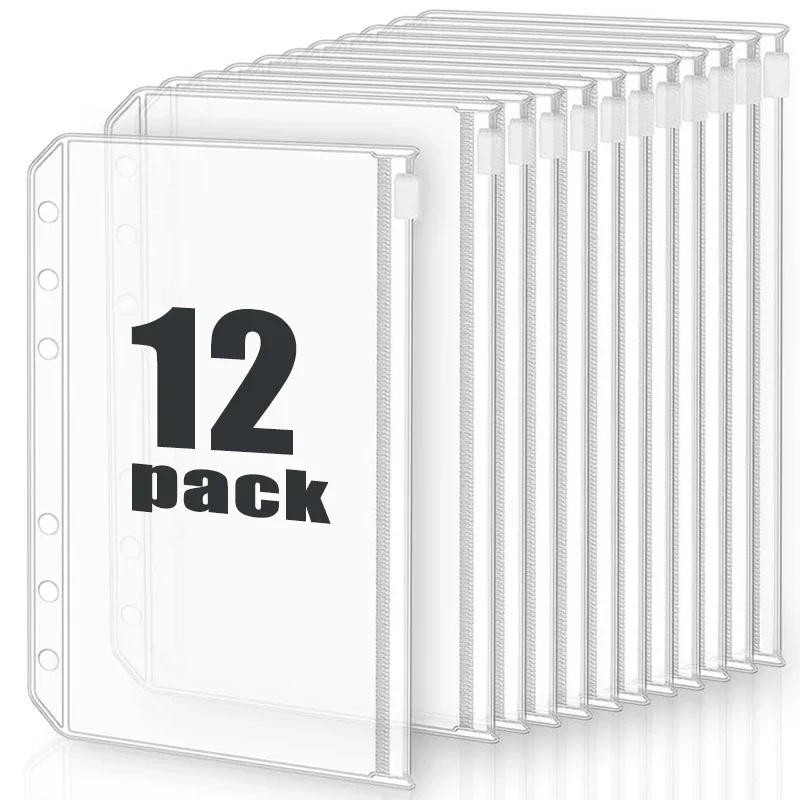 

2/6/12Pcs Waterproof A6 6-Hole Binder Pockets Waterproof PVC Cash Budget Envelopes Zipper Binder Pouches for Notebook Planner