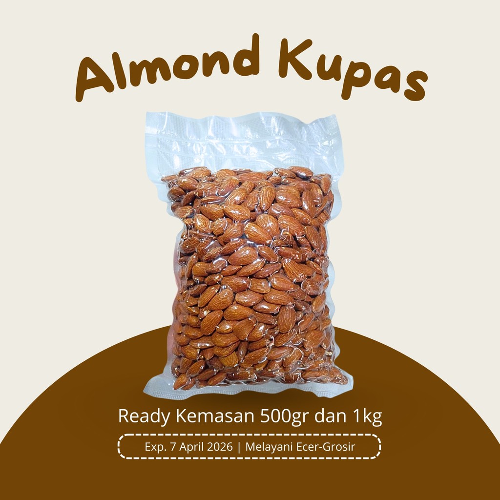 

Kacang Almond Kupas Kemasan 1Kg || Rasa Panggang Original || Expired 06/2025