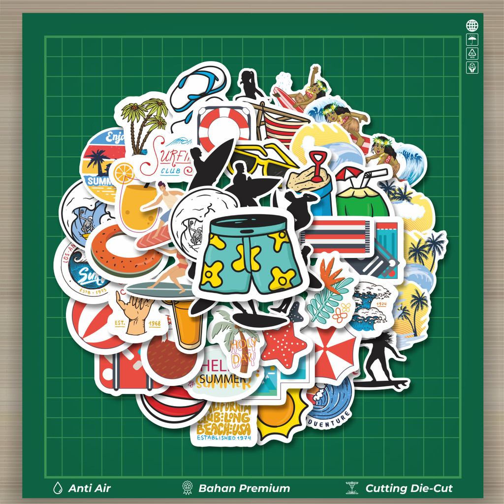 

HOT 50 PCS STIKER Stiker Hawaii Surfing Tropical Stiker Fashion Cars Decal Dingin Kartu Album Custom Vinyl Anti Air- Sticker Aesthetic Buku Journal Koper Casing HP Tablet Laptop Helm Motor Botol Minum