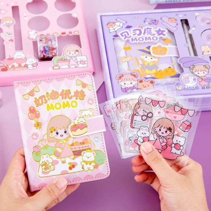 

Miisoo Buku Diary Anak/ Set Journal 4 in 1/Paket Buku Diary/Note Book Buku Catatan Harian Lucu - Pink