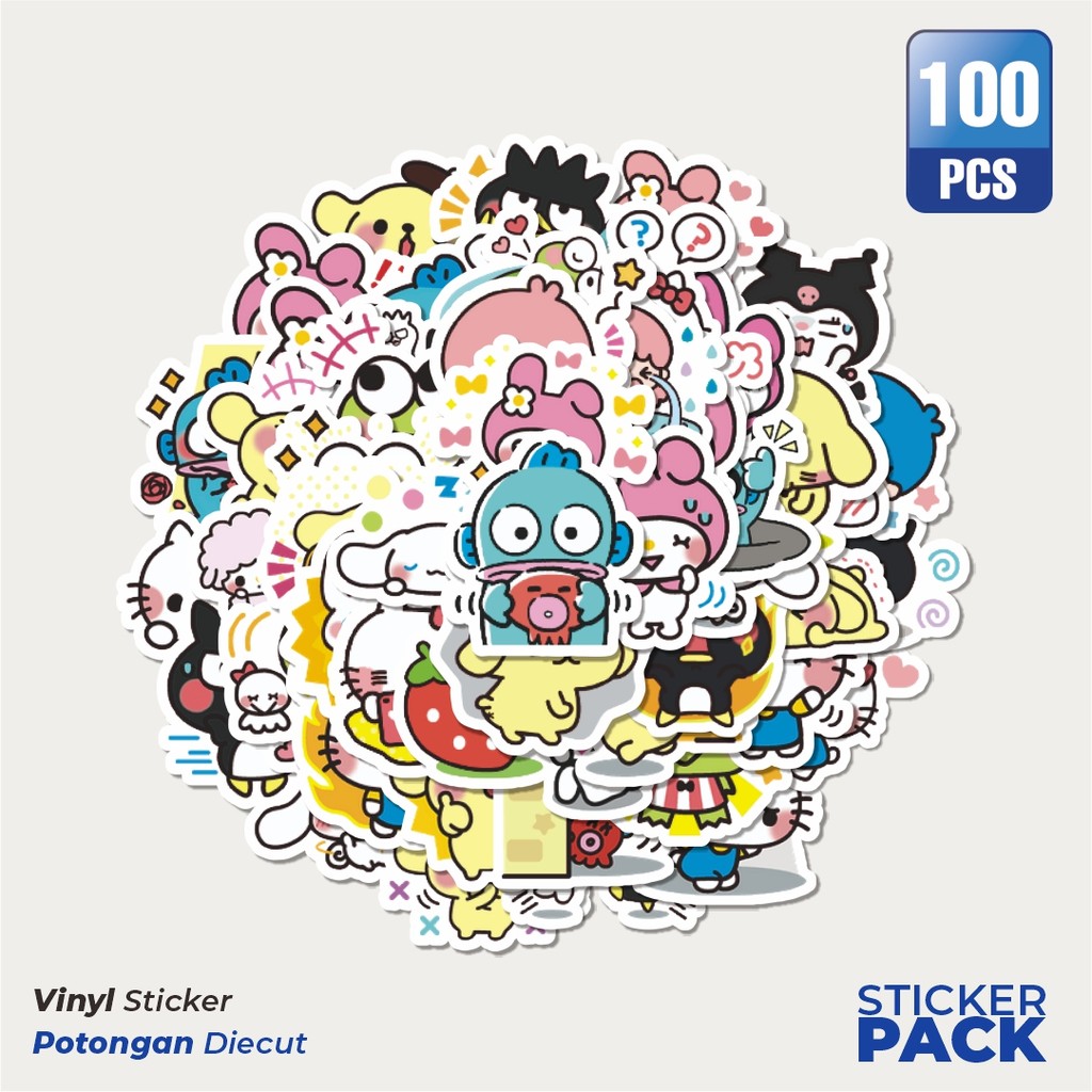 

Super Hemat! 100 PCS Stiker Sanrio Cartoon Waterproof Aesthetic- Untuk Laptop, Motor, dan Helm - Paper Stationery Pack