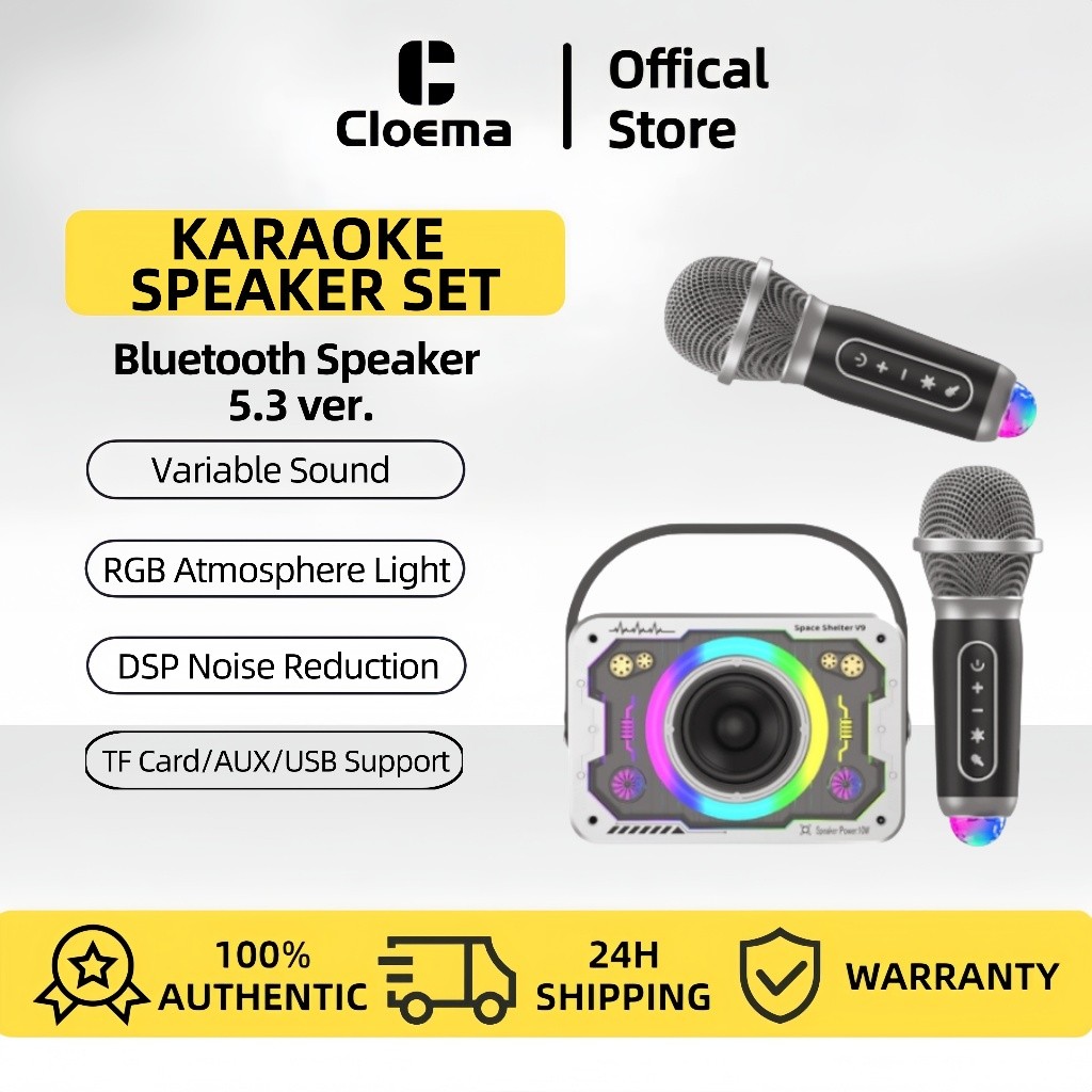 Cloema Speaker Bluetooth Karaoke 2 Mic Set Bluetooth bt Speaker karoke With Microphone 3D Stereo Amp