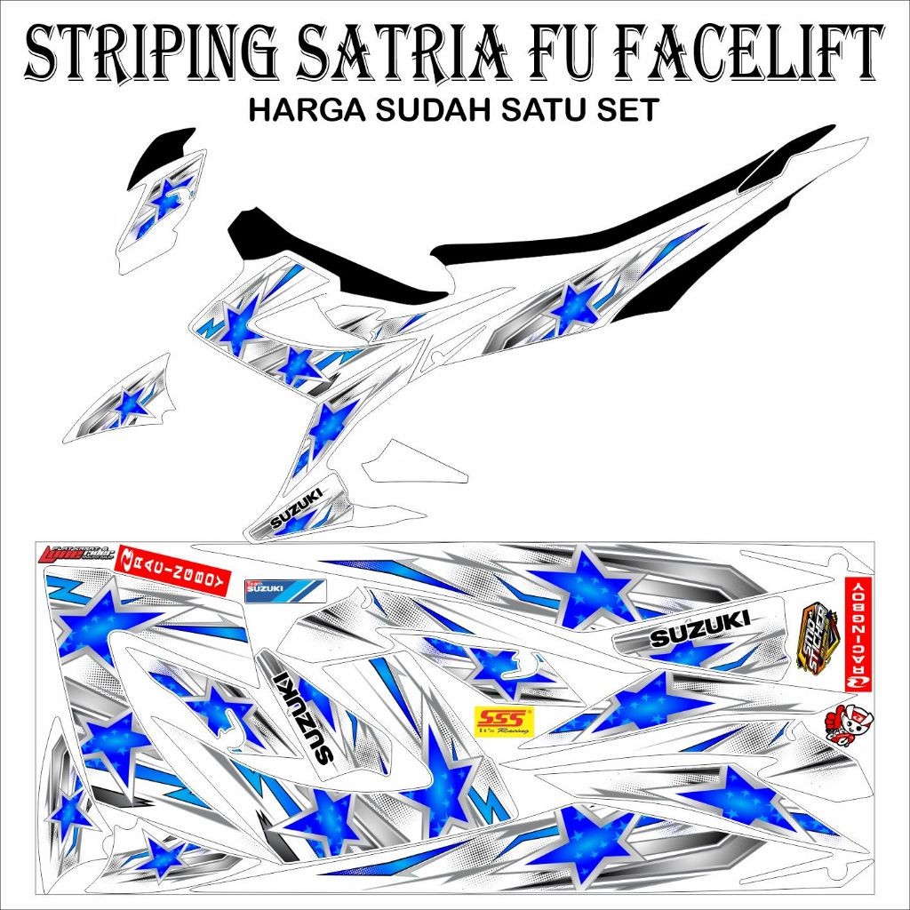 STRIPING VARIASI STICKER SATRIA FU FACELIFT MOTIF BINTANG