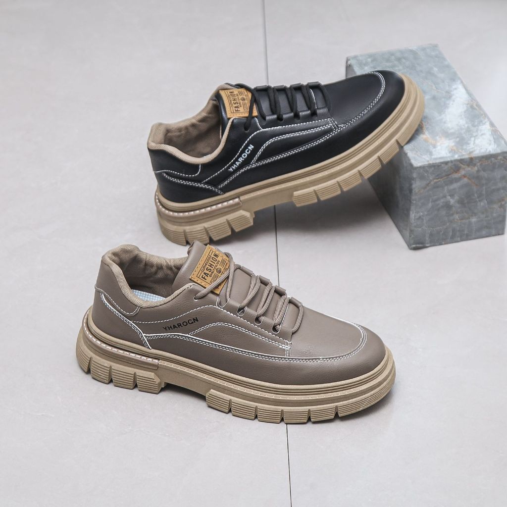 PROMO | EXITO Sepatu Sneakers Kulit Pria Sport Fashion Shoes KHAKI Ex22