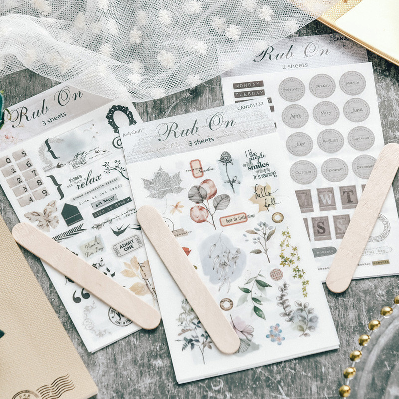 

Aesthetic Scrapbooking Rub On Stickers Vintage DIY Journal Transfer Sticker Diary Photo Album Decoration Hobby Craft Supplies