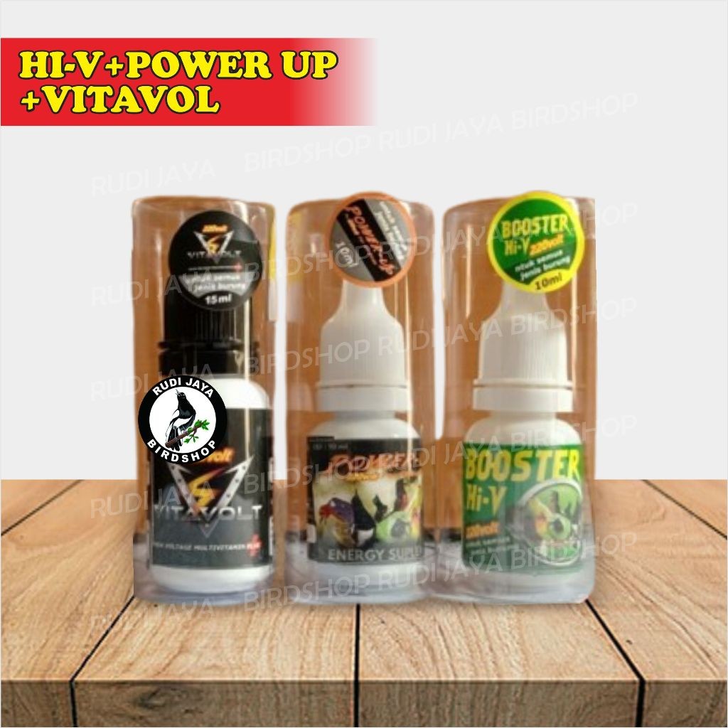 SEDIA 1 PAKET (VITAVOLT + POWER UP + BOOSTER HI-V) VITAMIN BURUNG PLECI SOGON KONIN DARI 220 VOLT