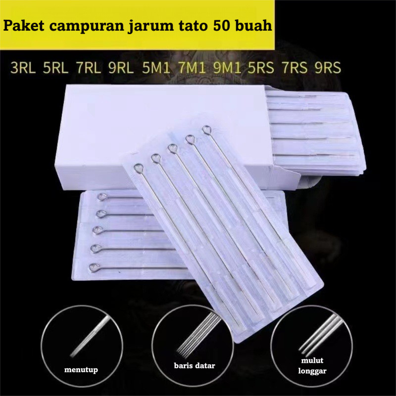 Jarum Tato Jarum Tatto Tubuh 50 Pcs Jarum Tato Sekali Pakai M1 3RL 5RL 7RL