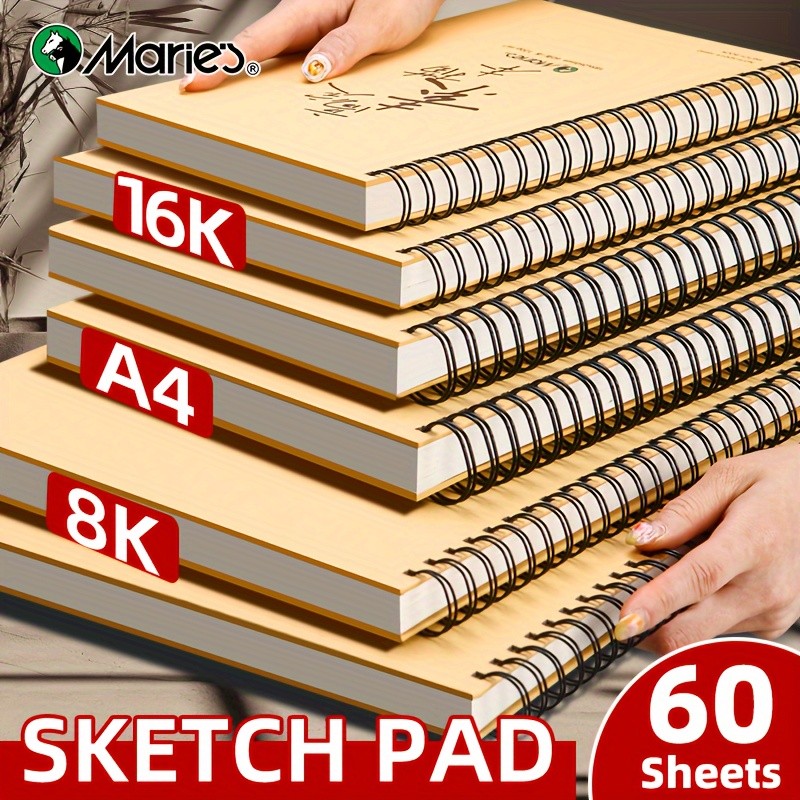 

1pc Marie's Spiral Sketch Book,16k/A4/8K with 60-Sheet Packs,73lb/120GSM,Notebook for Drawing,Writing Gift for Artist and Adults