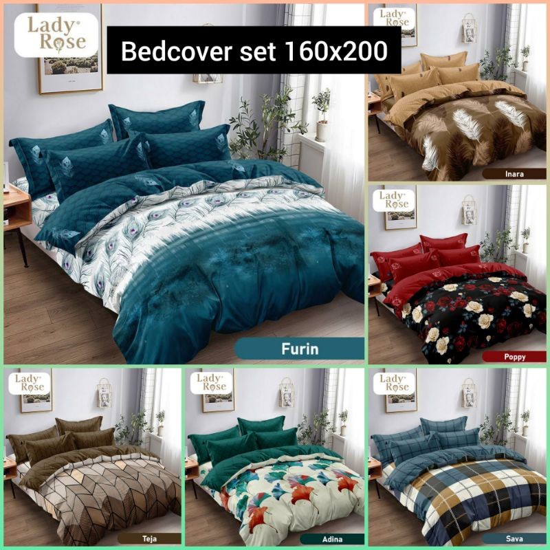 Bedcover set UK 160x200 Ladyrose tinggi 20 / Bed cover satu set queen lady rose