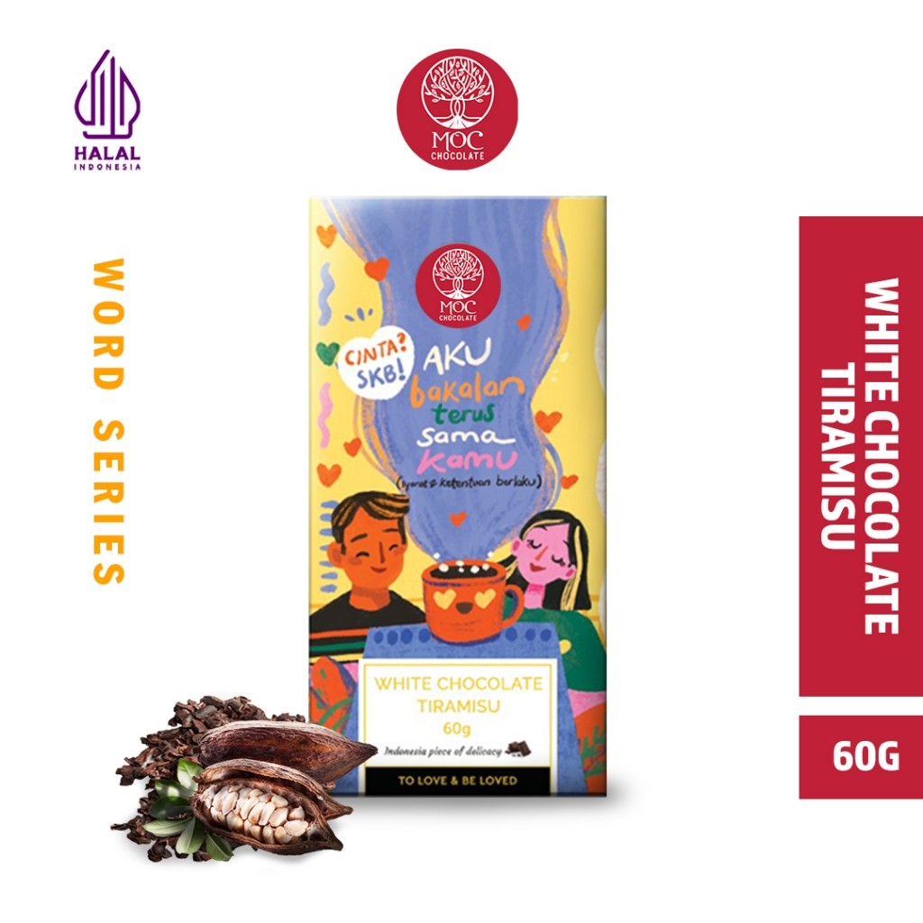 

MOC Chocolate - Word Series White Chocolate Tiramisu 60g - Halal - Chocolate Bar/Cokelat Batang - Chocolate Bali - Cokelat Kata-kata