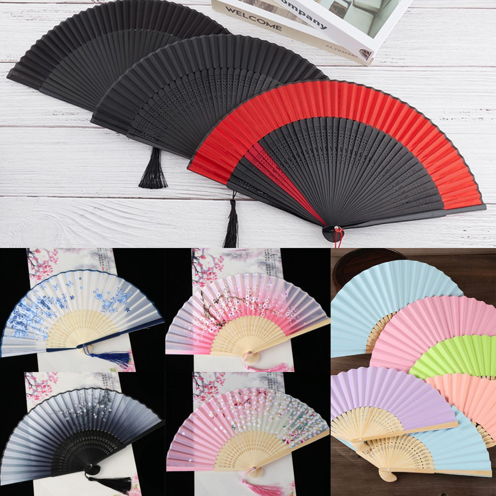 

1pc Vintage Hand Silk Cloth Chinese Folding Fans Wooden Bamboo Calligraphy Painting Decoration Ornaments Dance Hand Fan
